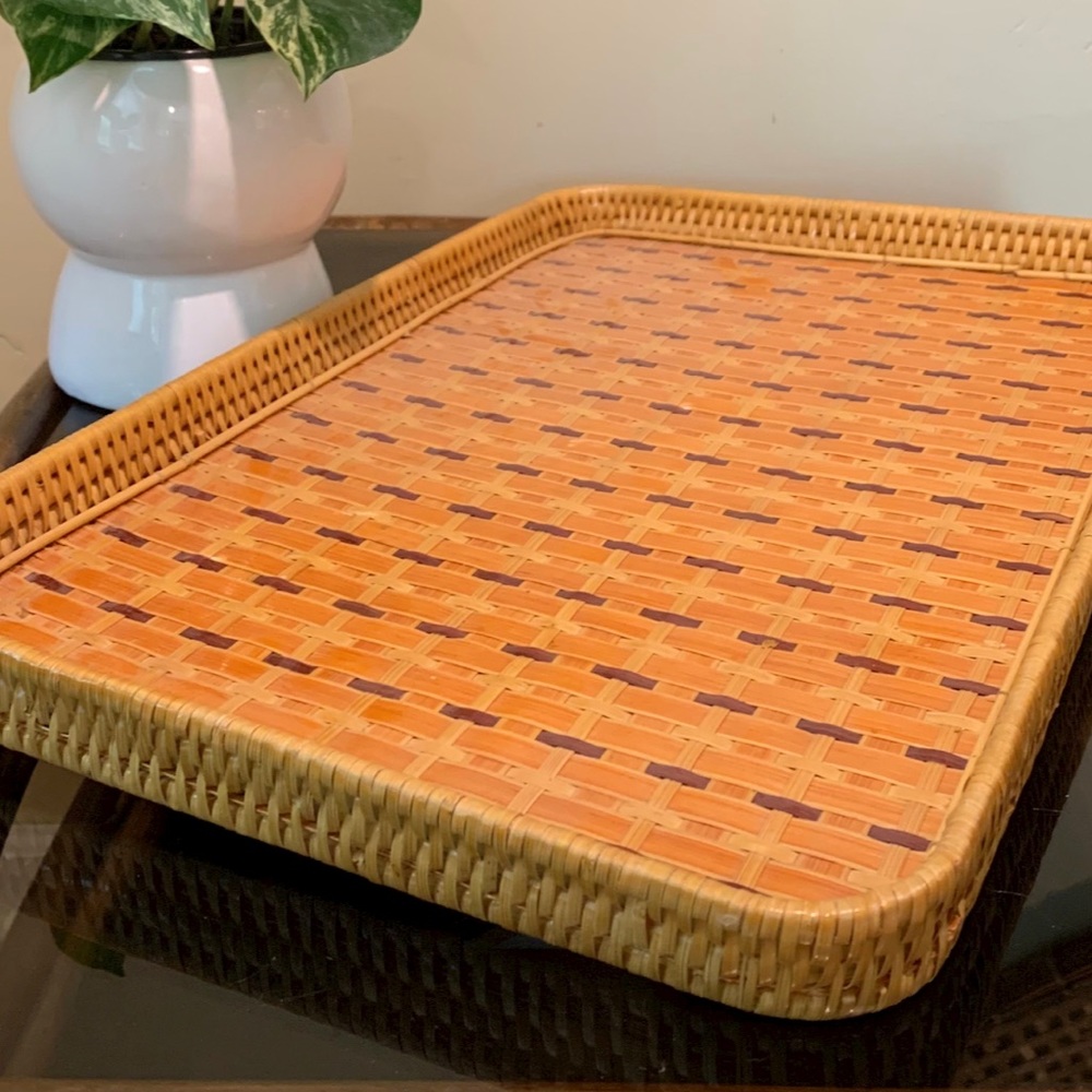 Vintage Rattan & Bamboo Boho Serving Tray - Picture 1 of 2